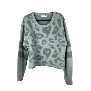 John + Jenn Womens Pullover Sweater Size L Mint Green/Blue Gray Cheetah Print